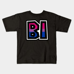 Bi Text - Bisexual Pride Flag Colours - Loud and Proud Sexuality - Bisexual Kids T-Shirt